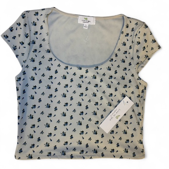 live in the moment Tops - NWT Live In The Moment Large Blue Floral Crop Top Y2K Grunge
